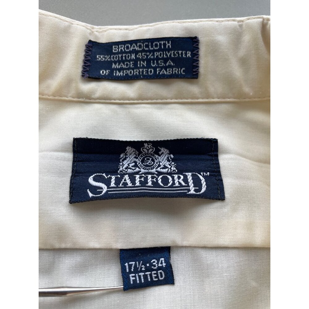 Vintage Stafford Dress Shirt 17.5 34 Fitted Broadcloth Button Front Career Work - Picture 5 of 9